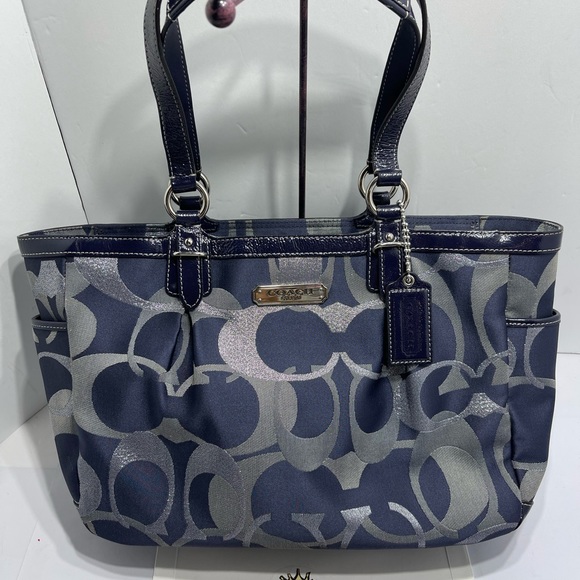 Coach Tote in Metallic Blue canvas. - Picture 2 of 11